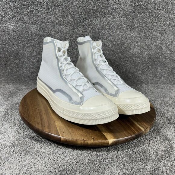 Converse Chuck Taylor 70 High Mens Sz 9 White Gray Metallic Tape Seam Shoes Used main image 13